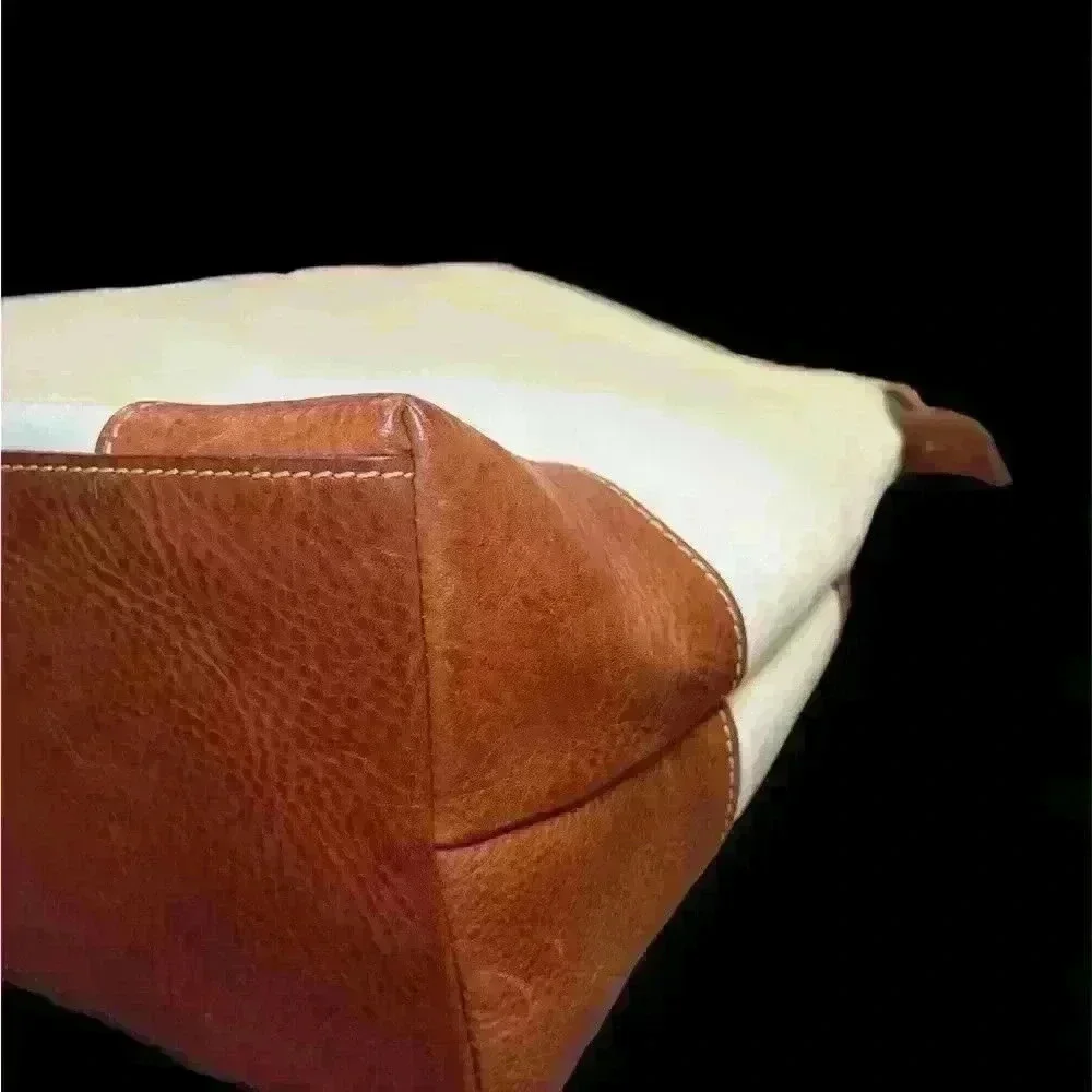 Dooney & Bourke Florentine Leather Large Satchel Cream Brown Bag Pockets